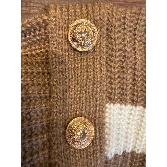 Hem & Thread Caspian Button Turtleneck Sweater Boxy Striped Brown Gold Buttons S - Picture 5 of 9